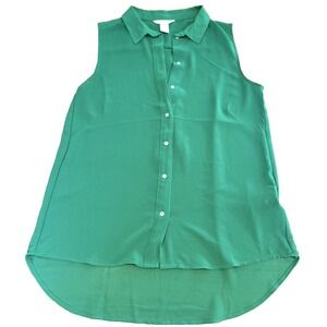 H&M Women's Front Sheer Button Tunic Blouse Shirt Sleeveless‎ Kelly Green Size 6
